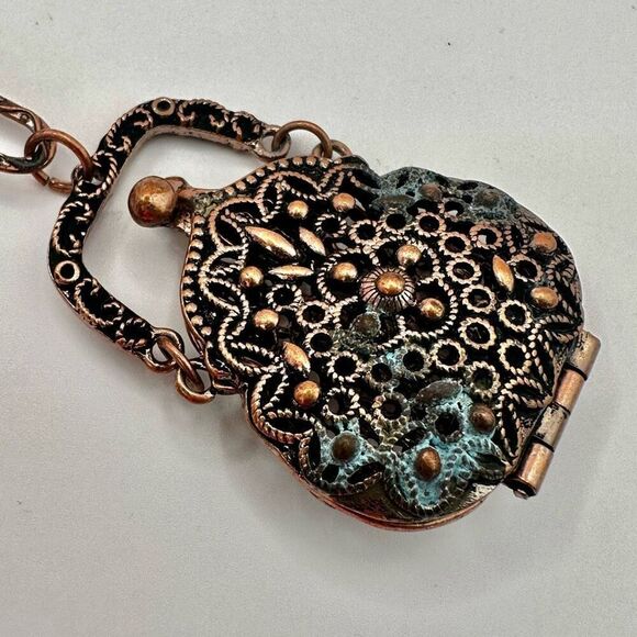 Filagree purse locket pendant necklace - Picture 5 of 14